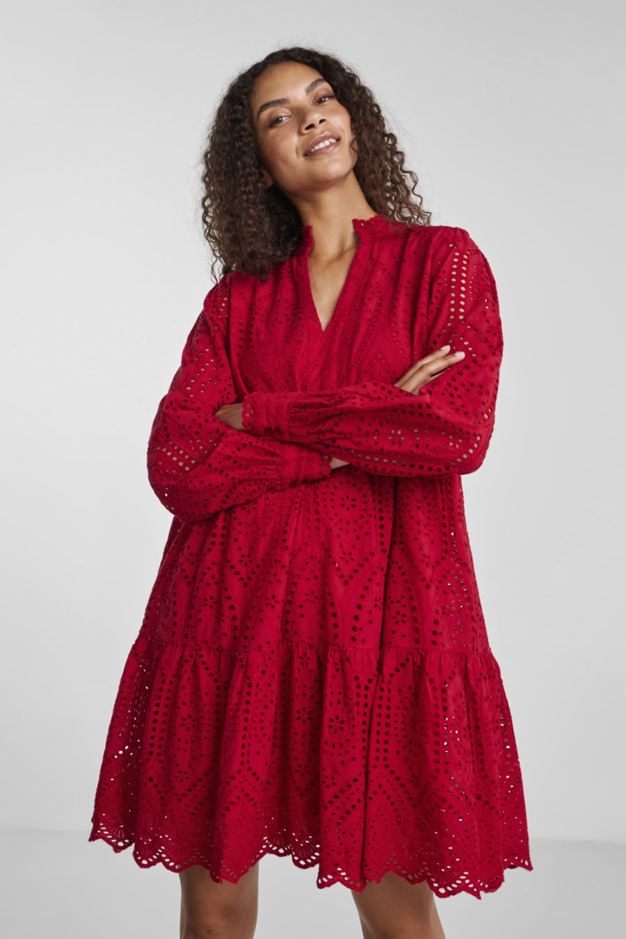 Yas Long Sleeve Dress- Jester Red