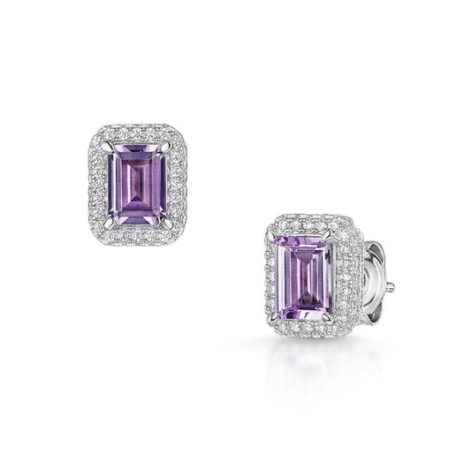 Fervor Montreal Earrings Emerald Cut Pink Amethyst Halo Earrings