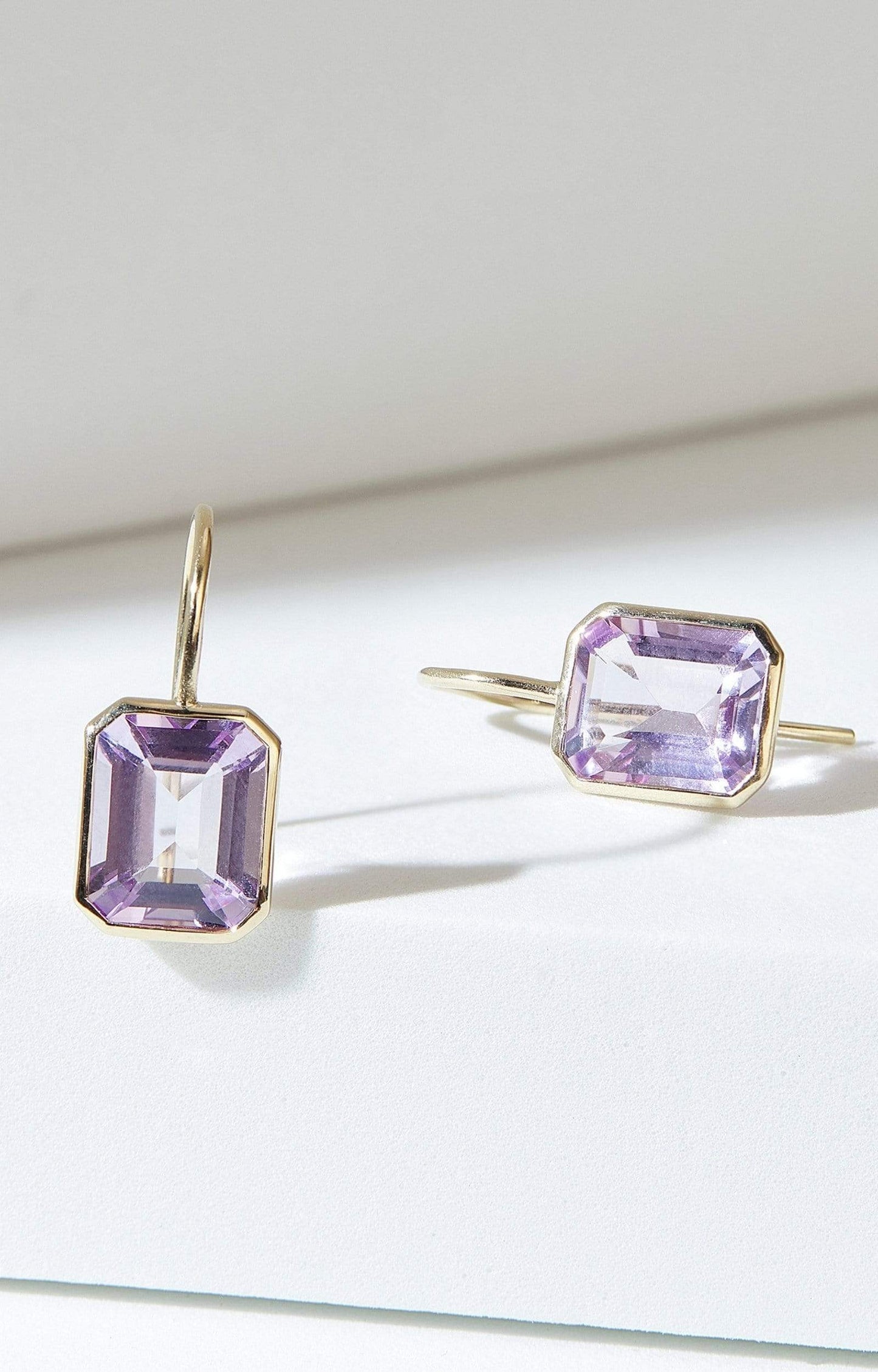 Fervor Montreal Earrings Pink Amethyst Octagon Fish Hook Earrings