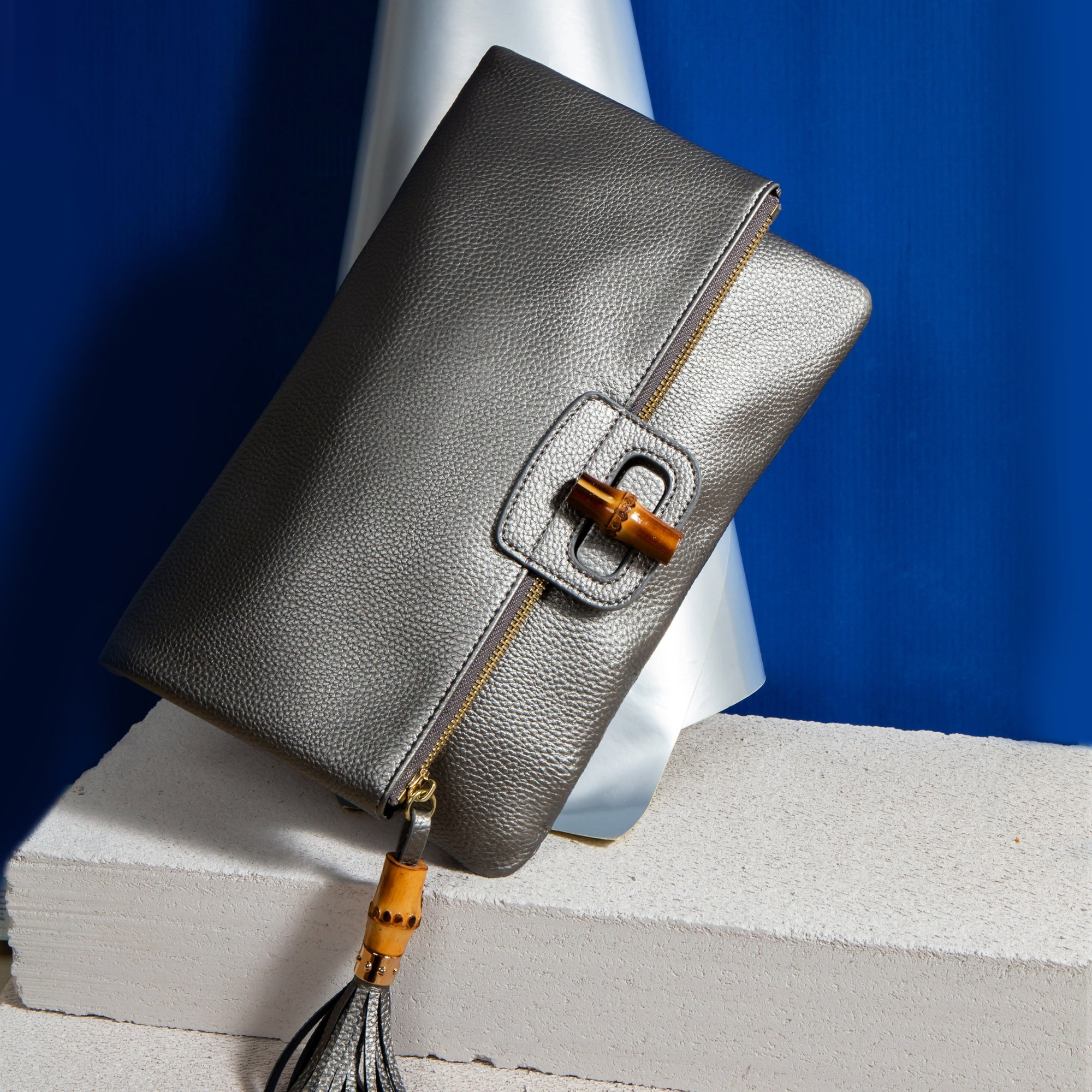 Bali Fold Over Bamboo Clutch- Metallic Cosmic Dance