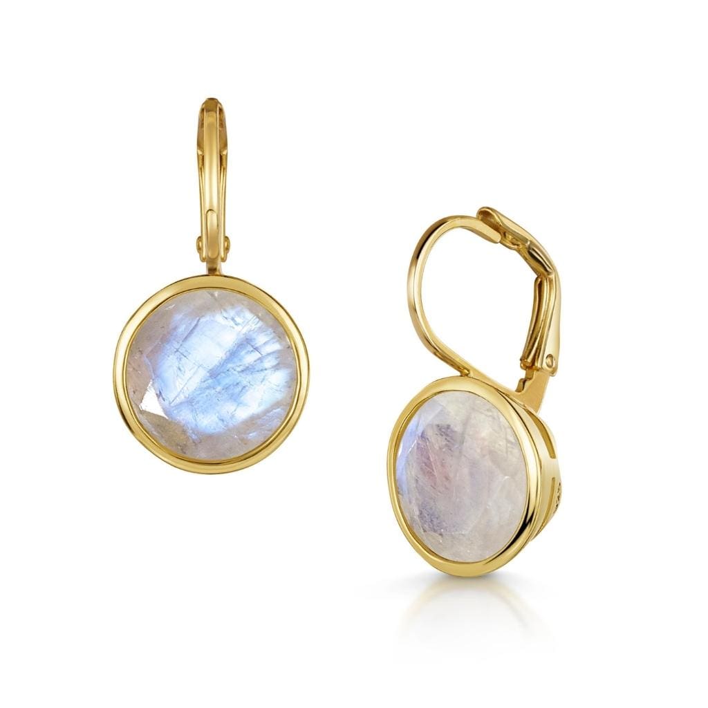 Fervor Montreal Earrings Elegant Round Lever Back Rainbow Moonstone  Earrings