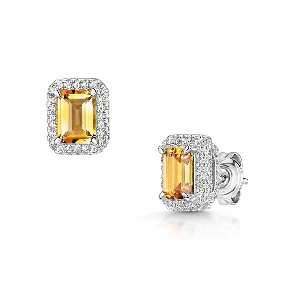 Fervor Montreal Earrings Emerald Cut Citrine Halo Earrings