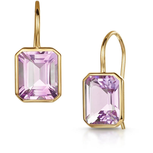 Fervor Montreal Earrings Pink Amethyst Octagon Fish Hook Earrings