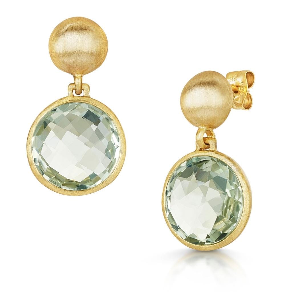 Fervor Montreal Earrings Round Shimmering Green Amethyst Dangle Earrings