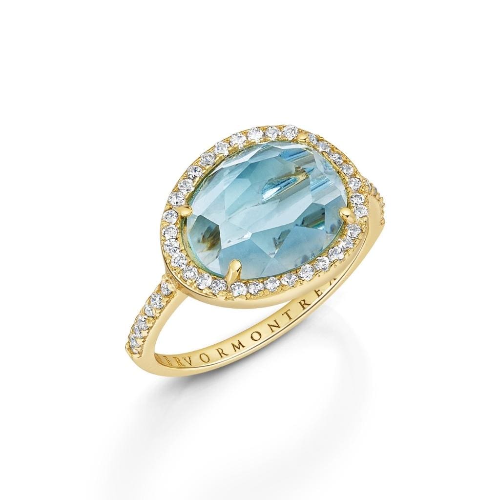 Fervor Montreal Rings Table Cut Sky Blue Topaz Halo Ring